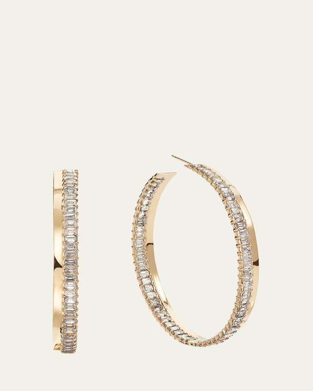 14K Yellow Gold Emerald-Cut Diamond Hoop Earrings, 49mm