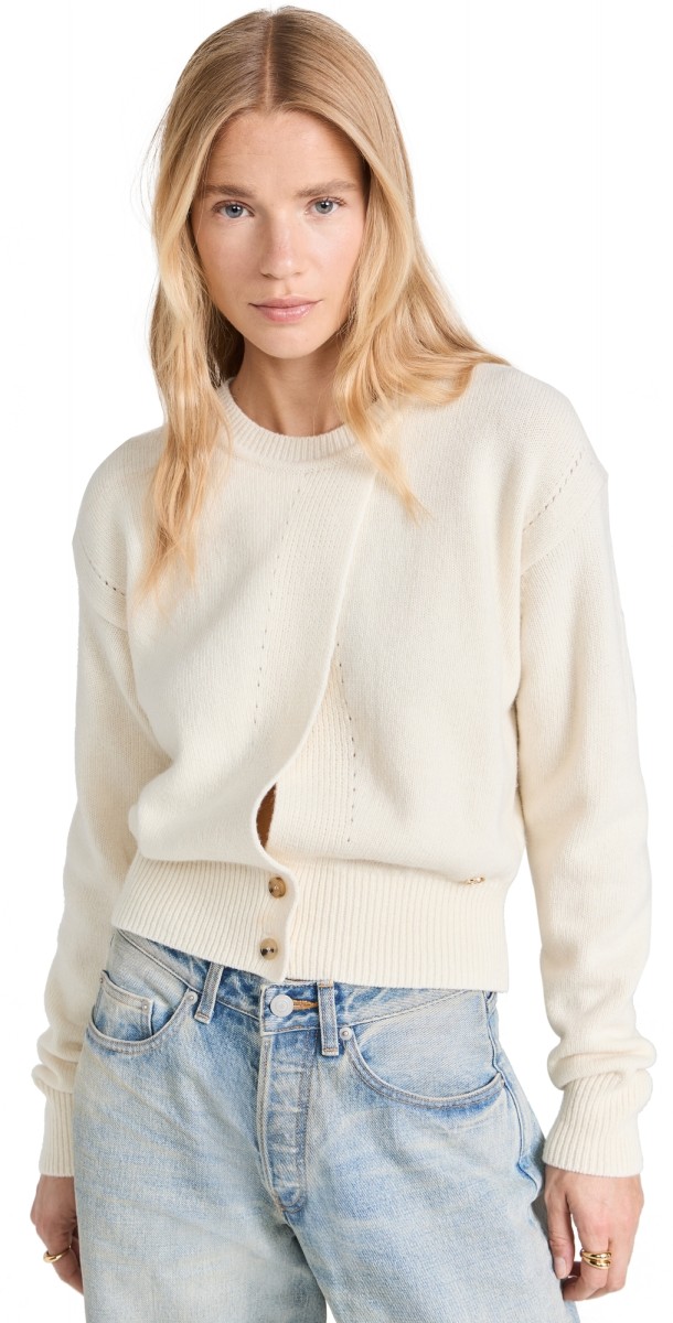 RECTO Front Open Detail Wool Knit Sweater Cream