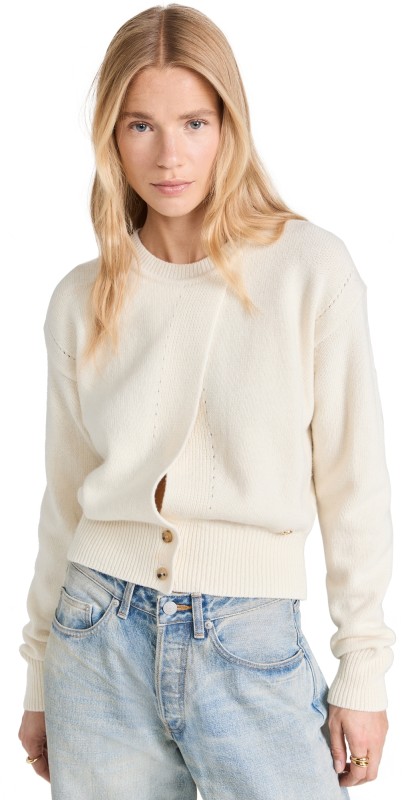 RECTO Front Open Detail Wool Knit Sweater Cream