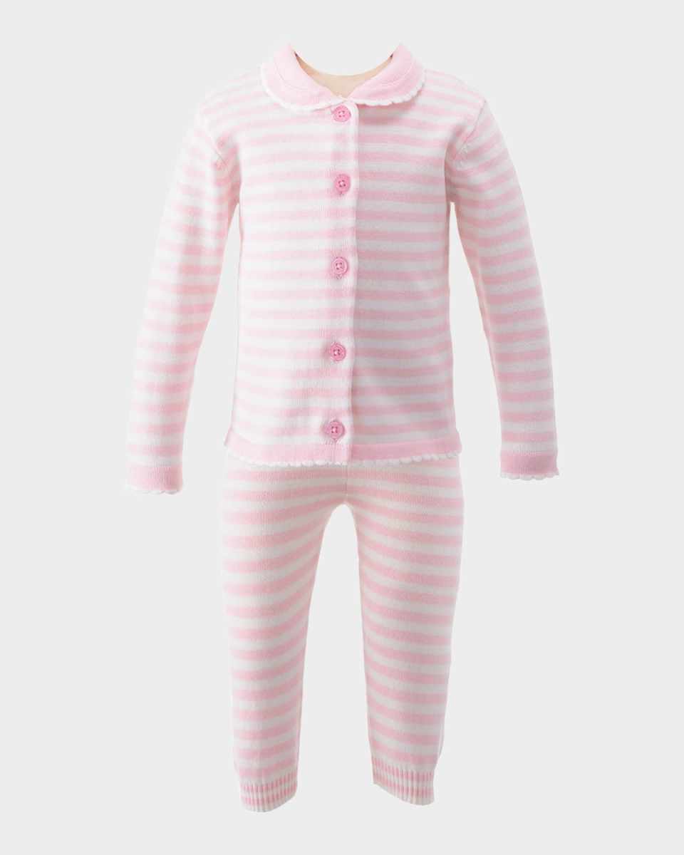 Girl's Striped Scallop Trim Knit Set, Size 6M-