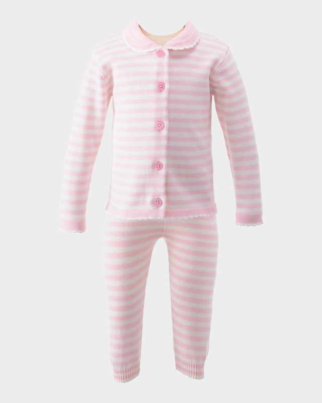 Girl's Striped Scallop Trim Knit Set, Size 6M-