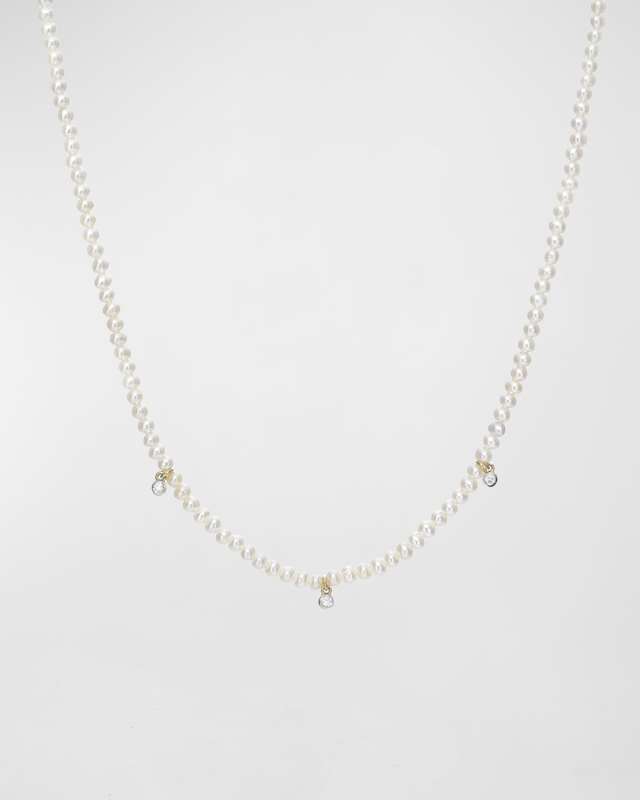 Pearl Strand with Diamond Bezel Necklace