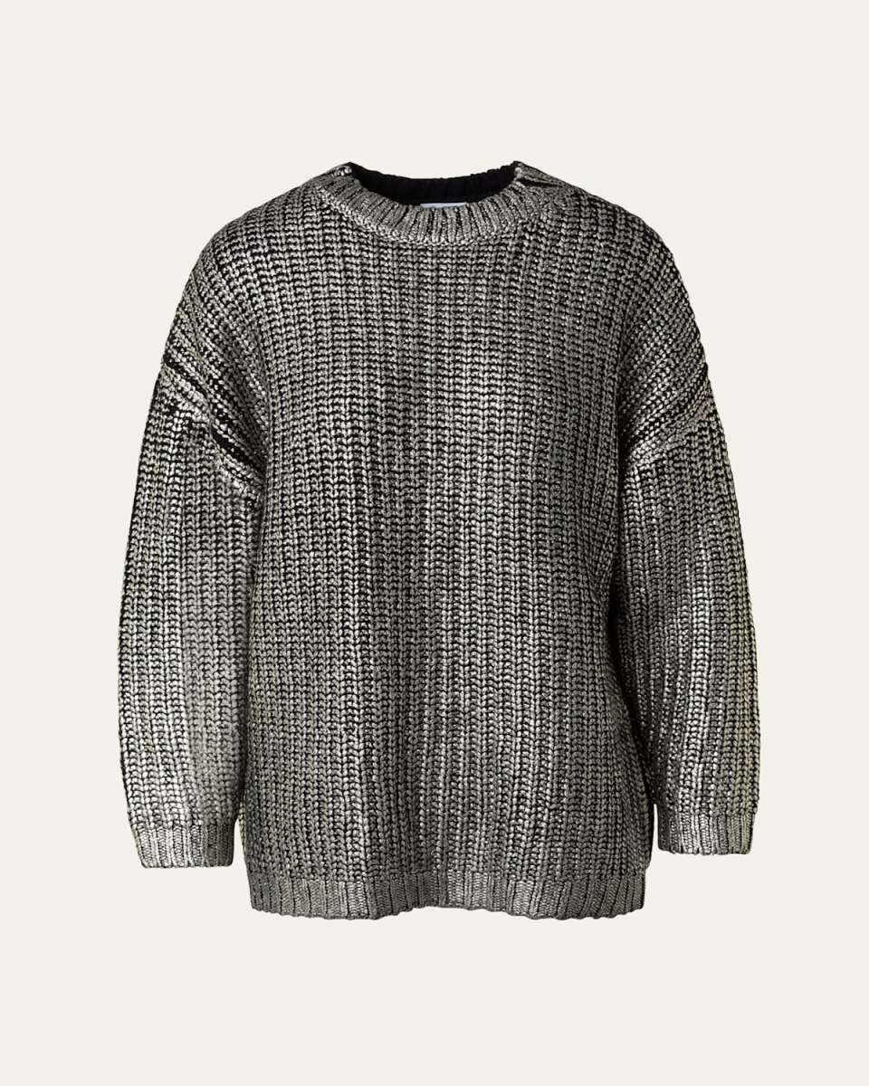Cashmere-Blend Gold Laminated Chunky Knit Long Sweater