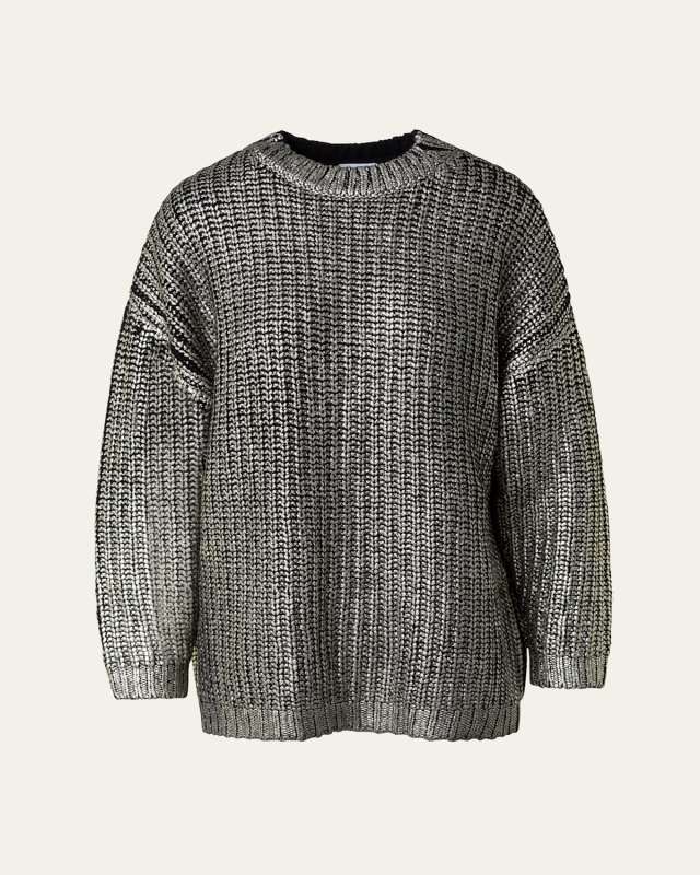 Cashmere-Blend Gold Laminated Chunky Knit Long Sweater