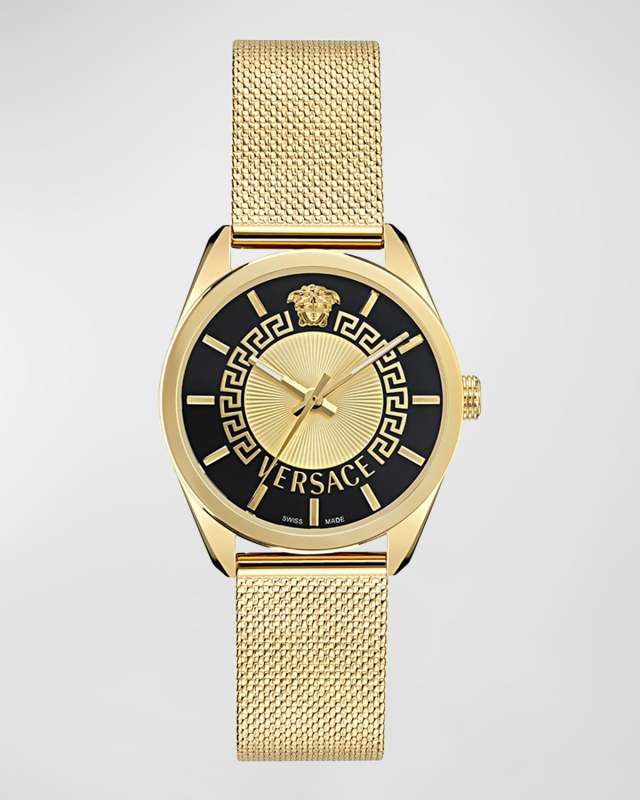 36mm V-Circle Watch with Bracelet Strap, Yellow Gold