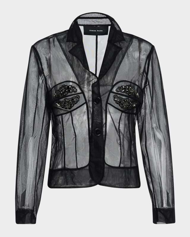 Crystal Fitted Sheer Bustier Jacket