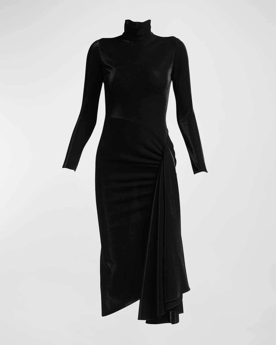 Draped Iridescent Jersey Midi Dress