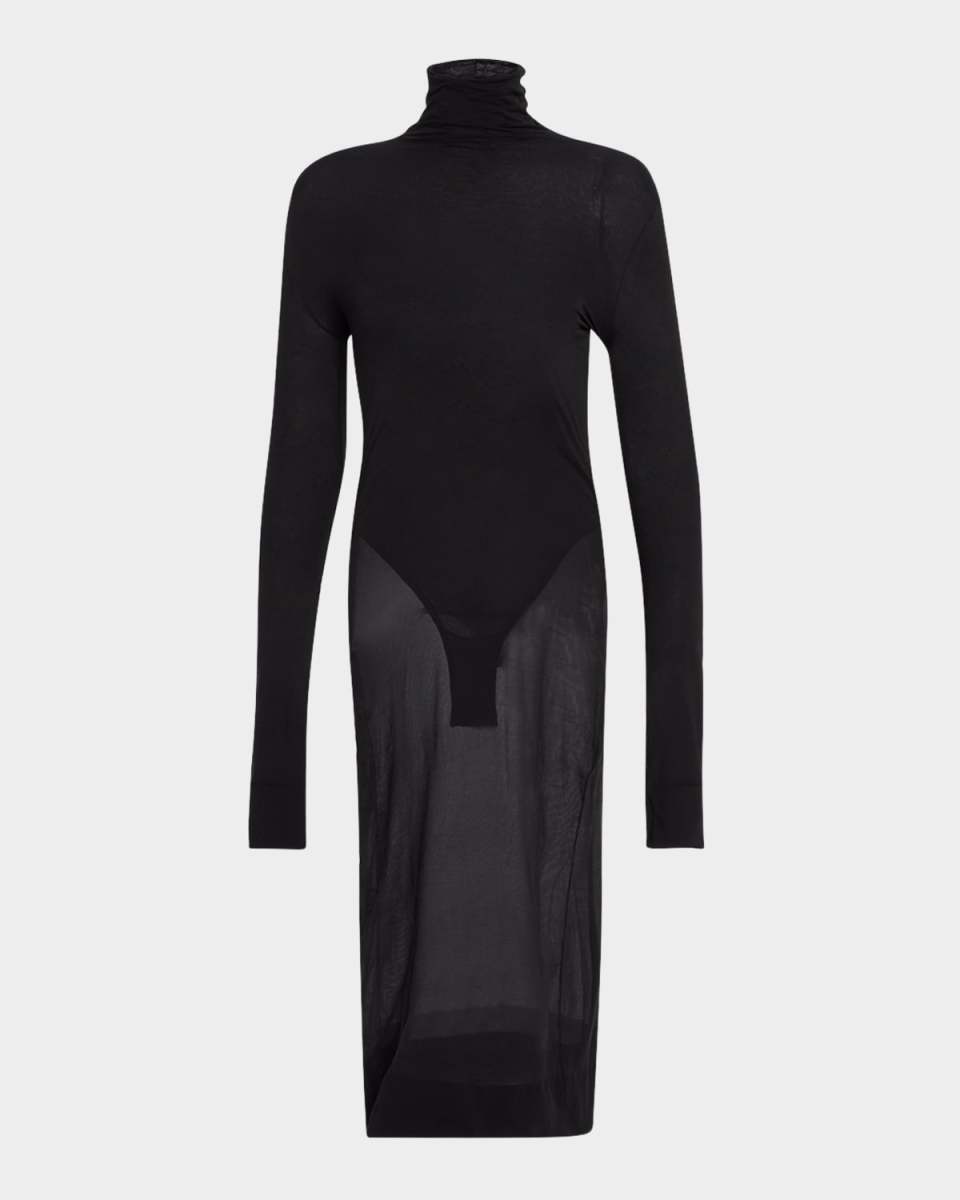 Sheer Turtleneck Midi Dress With Bodysuit