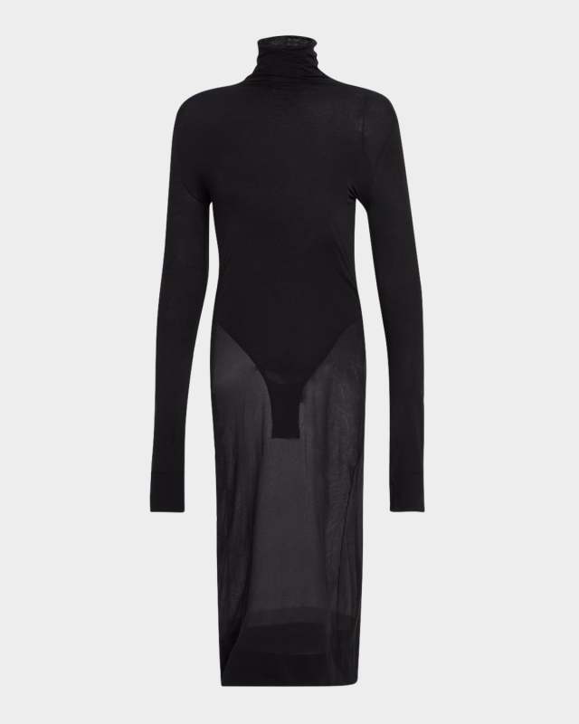 Sheer Turtleneck Midi Dress With Bodysuit