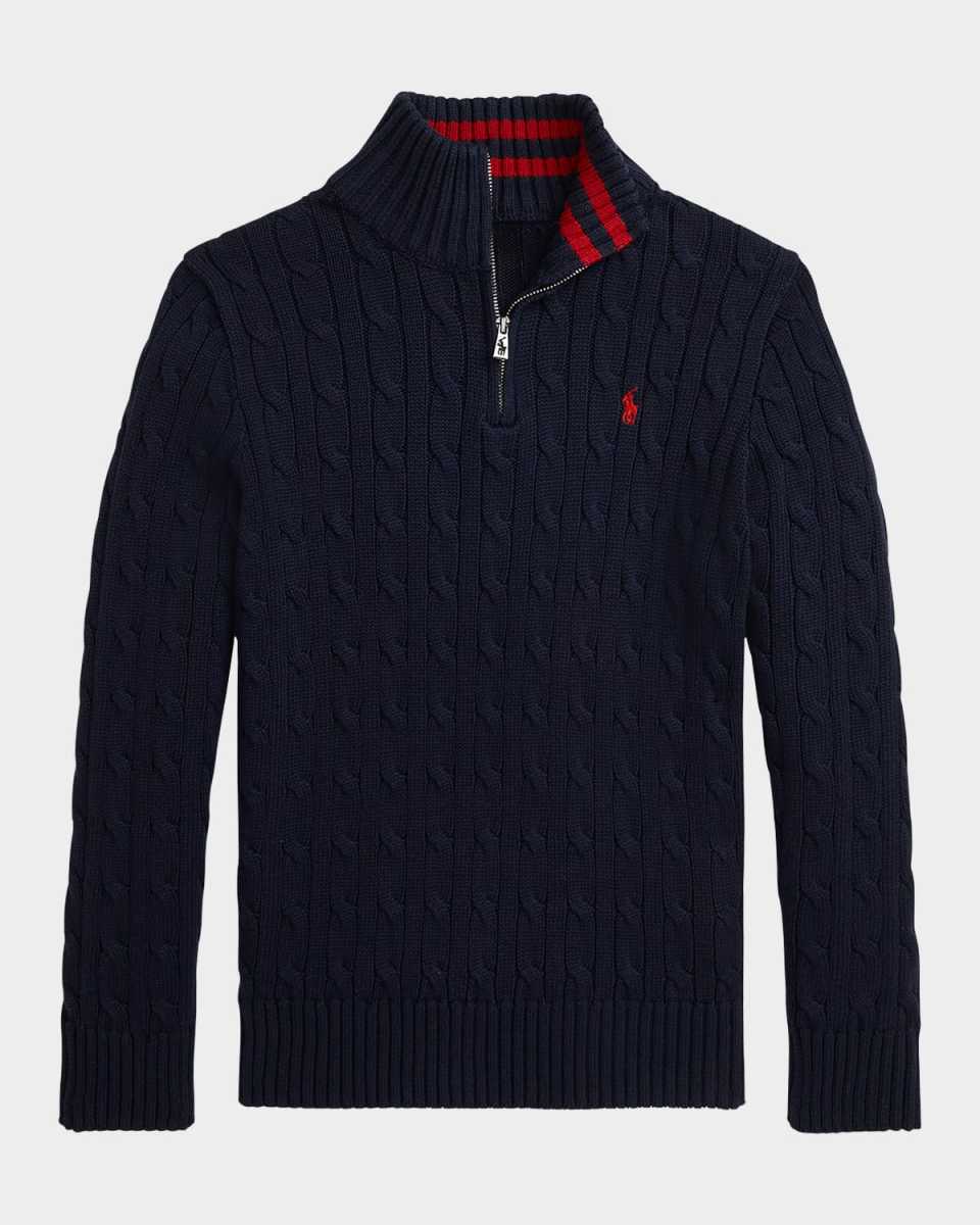 Boy's Cable Knit Embroidered Sweater, Size S-XL