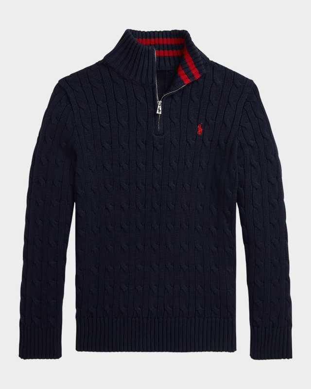 Boy's Cable Knit Embroidered Sweater, Size S-XL