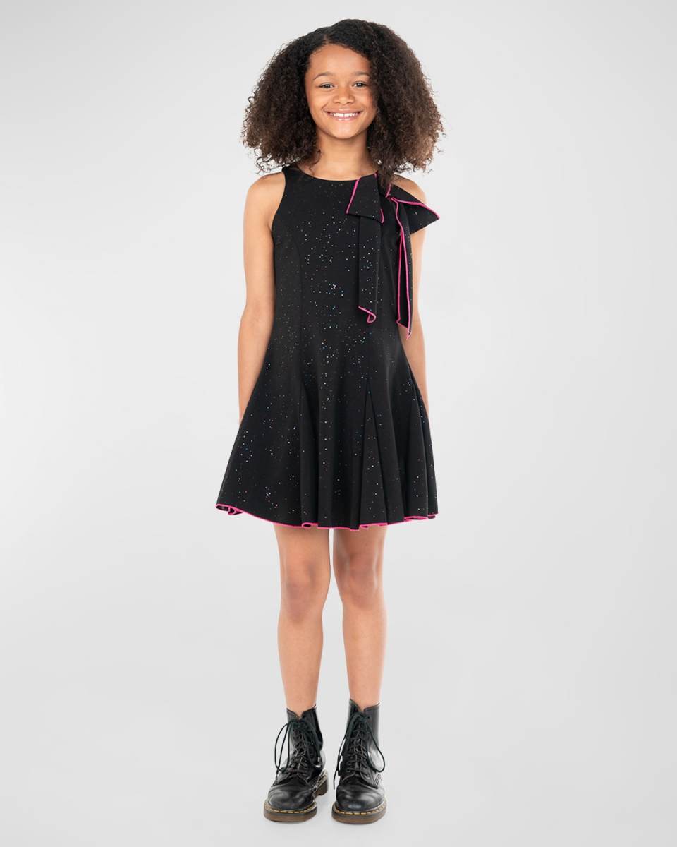 Girl's Carolina Glittery Dress W/ Bow, Size 7-16