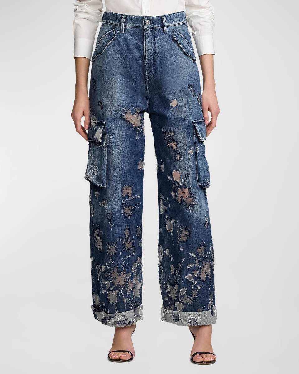 Berke Embellished Wide-Leg Cargo Jeans