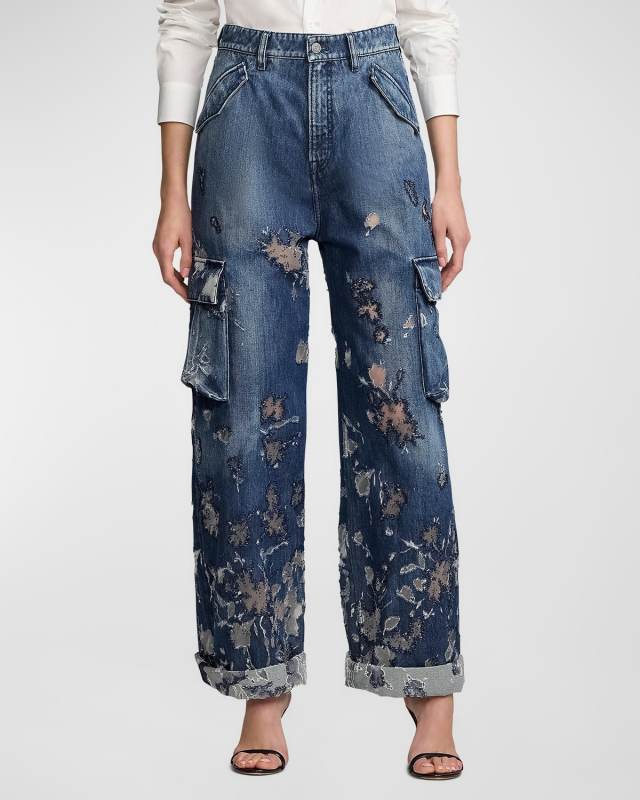 Berke Embellished Wide-Leg Cargo Jeans