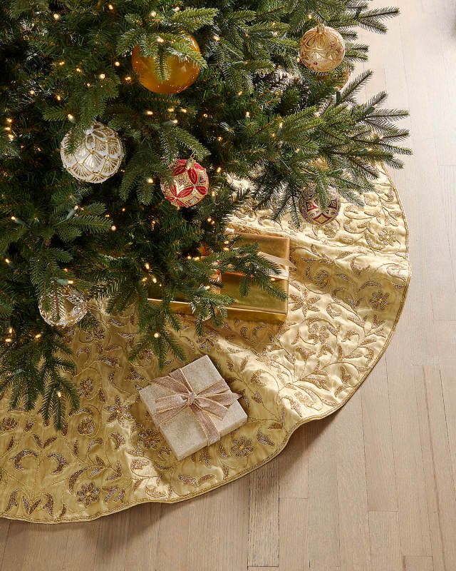Gold Floral Beaded Tissue Christmas Tree Skirt