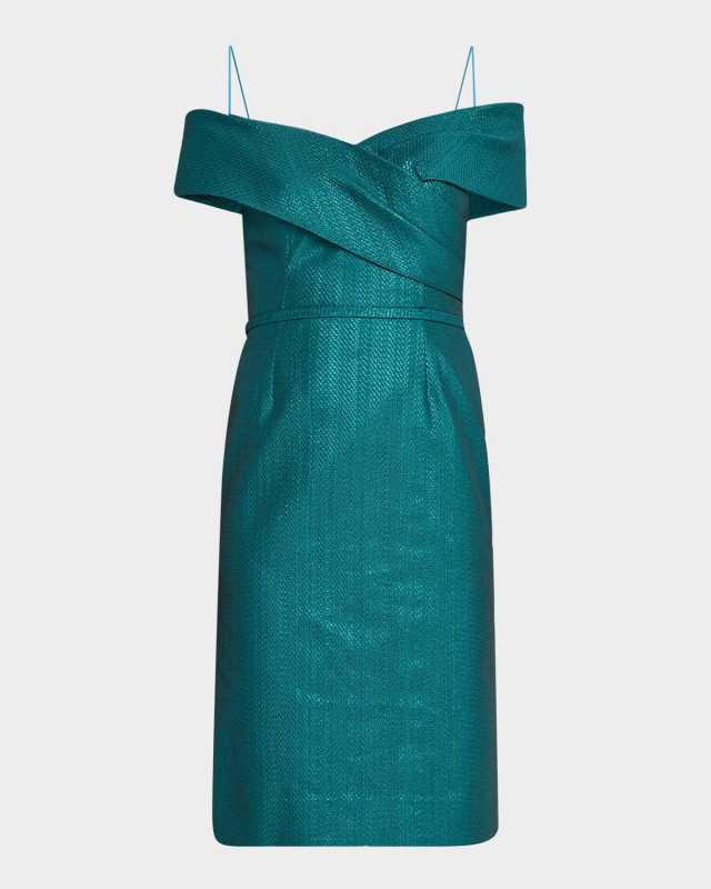 Off-Shoulder Metallic Jacquard Dress