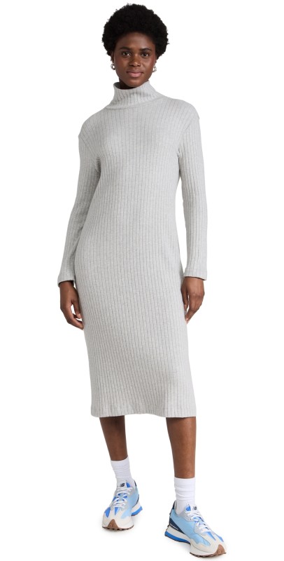 DONNI. Sweater Rib Turtleneck Dress Heather Grey