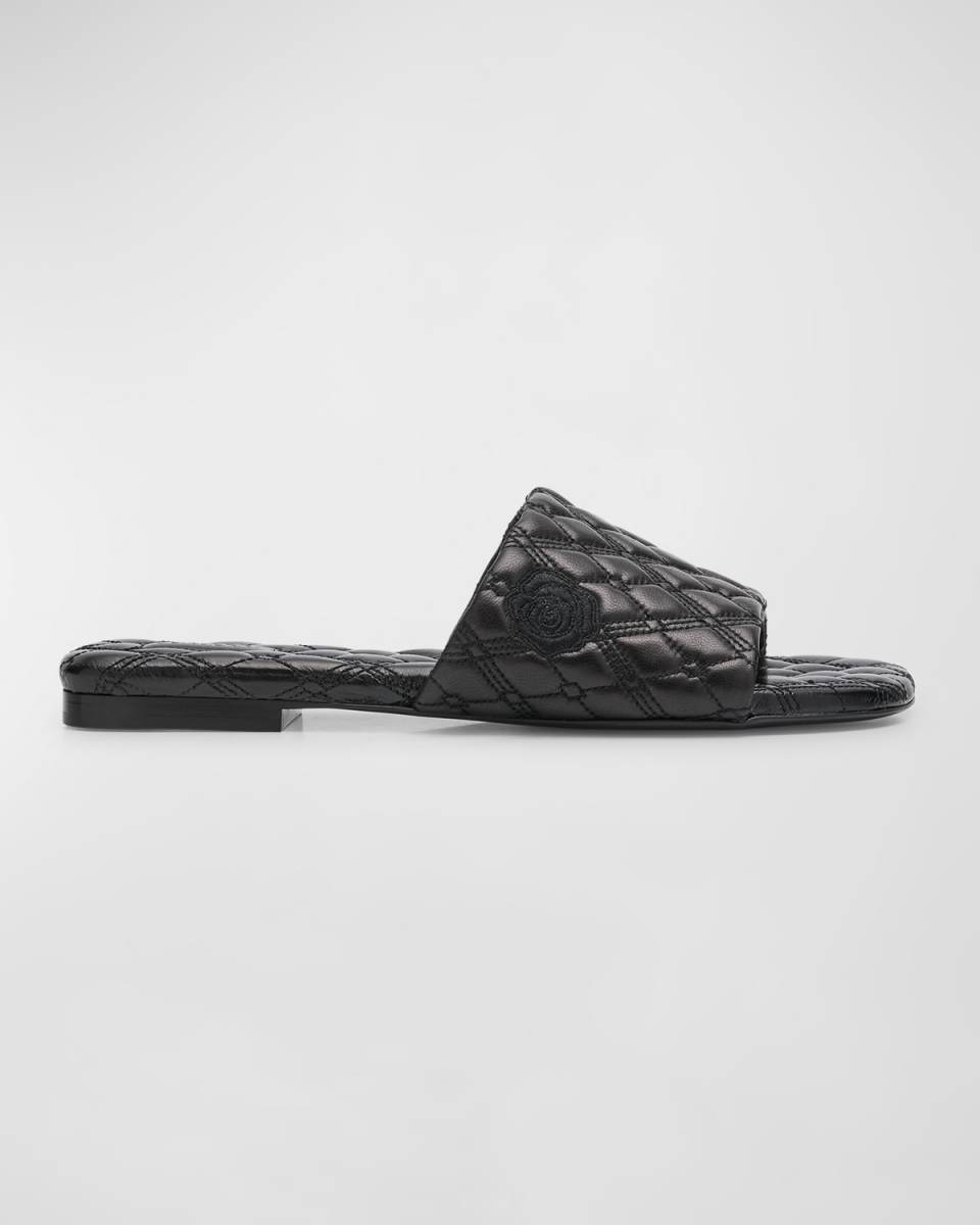 Quilted Leather Flat Slide Sandals