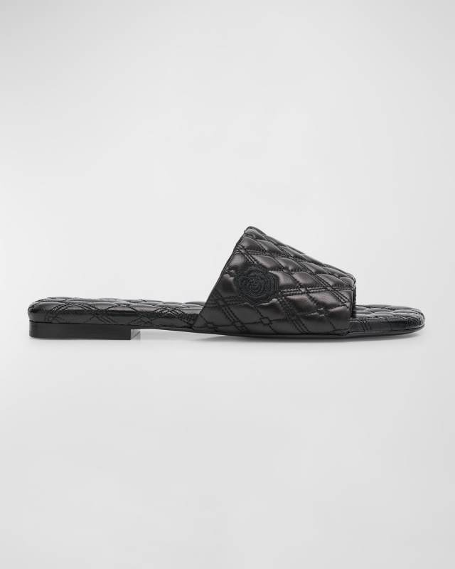 Quilted Leather Flat Slide Sandals