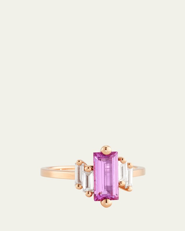 18K Rose Gold OAK Pink Sapphire Ring with White Diamonds