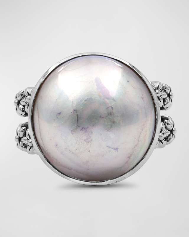 White Mabe Pearl Ring in Sterling Silver, Size 7