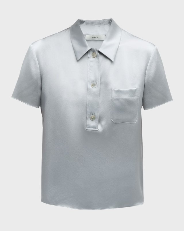Silk Charmeuse Short-Sleeve Polo Shirt