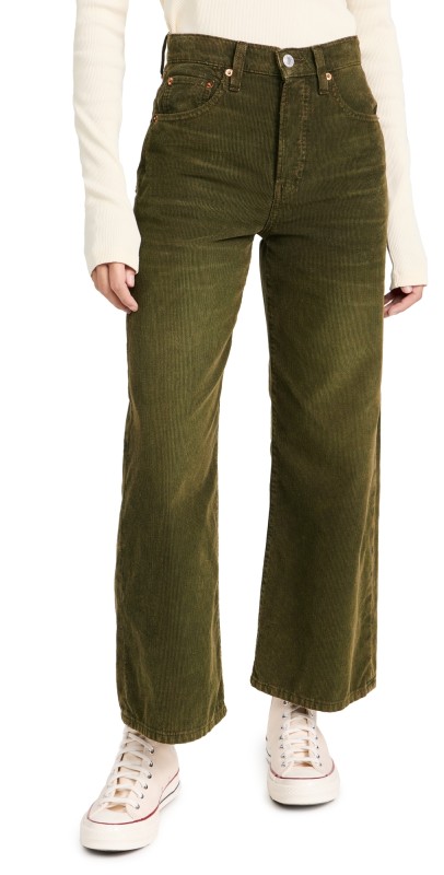 RE/DONE High Rise Wide Leg Crop Corduroy Pants DISTRESSED FERN CORD