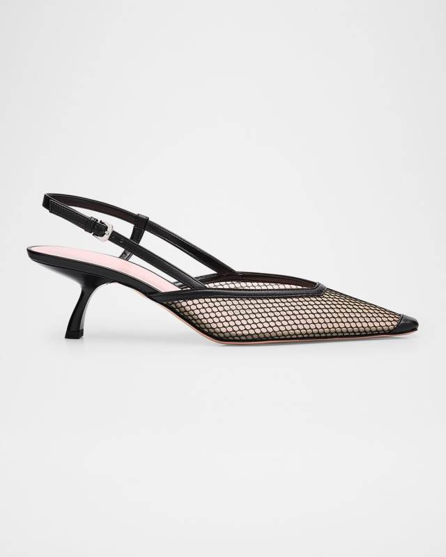 Mesh Net Kitten Slingback Pumps
