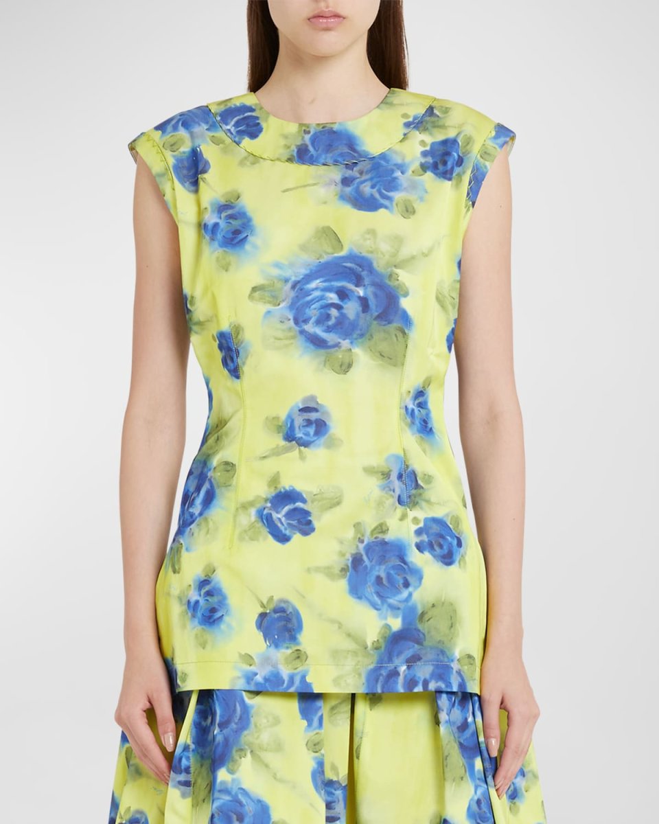 Floral Print Top with Zig-Zag Seam Detail