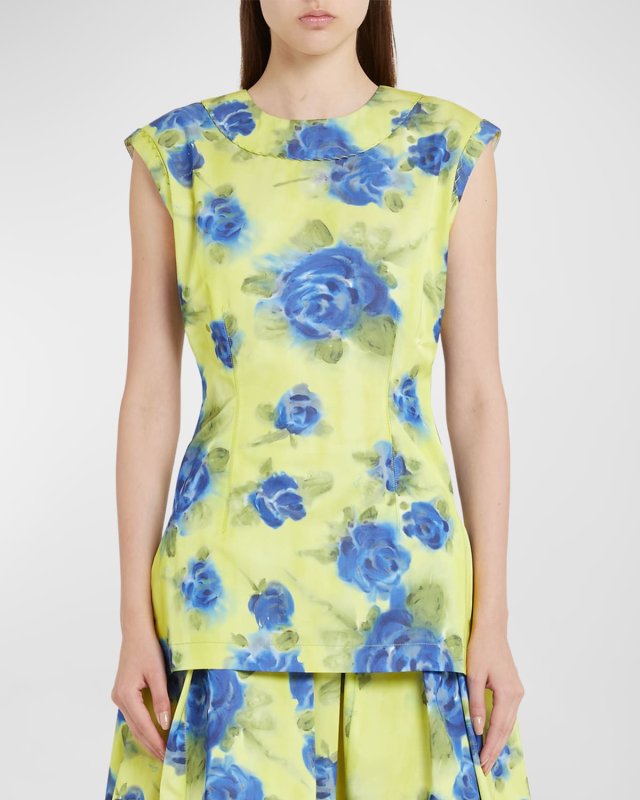 Floral Print Top with Zig-Zag Seam Detail
