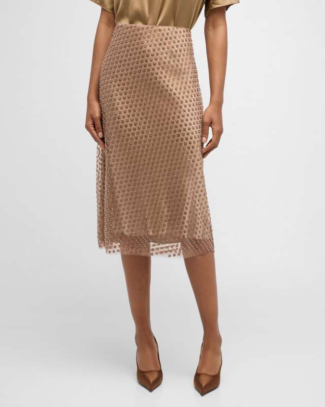 Beaded Sequin Straight Midi Skirt