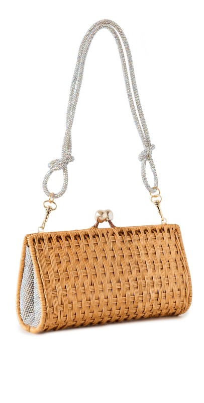 Serpui Mariah Wicker Clutch Bag Lt Honey