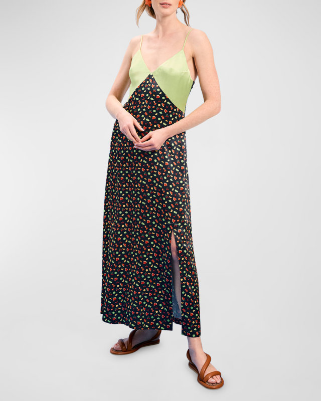 Fruit Salad Colorblock Silky V-Neck Dress