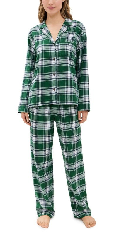Eberjey Flannel Long Pj Set Tartan Plaid Forest Green