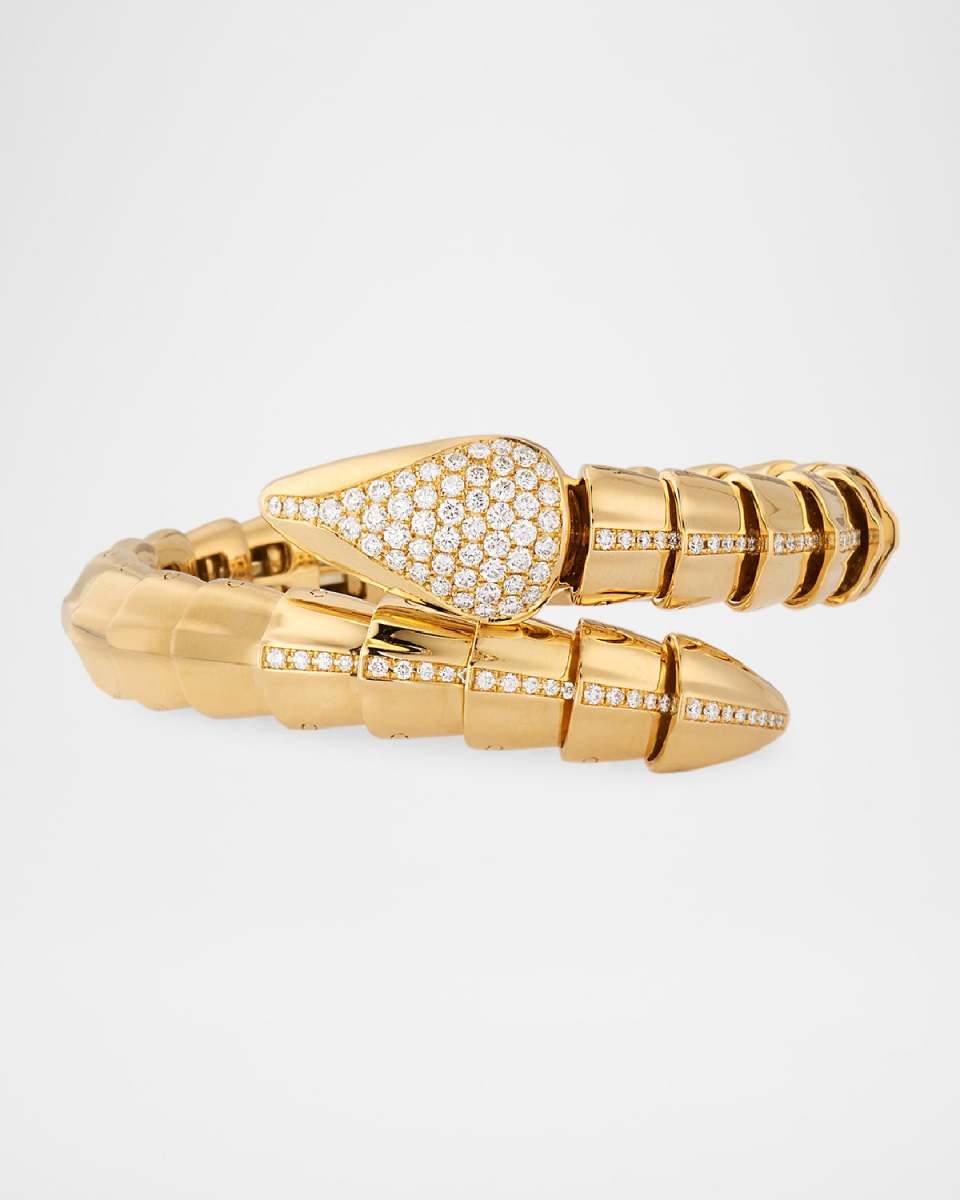 Estate 18K White and Yellow Gold Italian Snake Bracelet with Diamonds