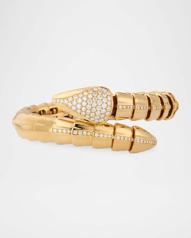 Estate 18K White and Yellow Gold Italian Snake Bracelet with Diamonds
