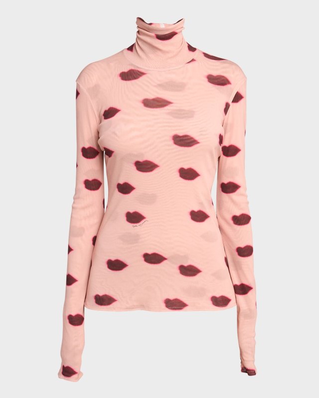 Lips Print Mesh Top