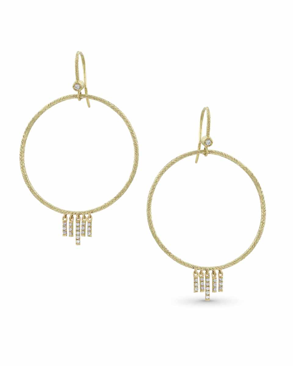 18k Gold Diamond Chevron Drop Earrings