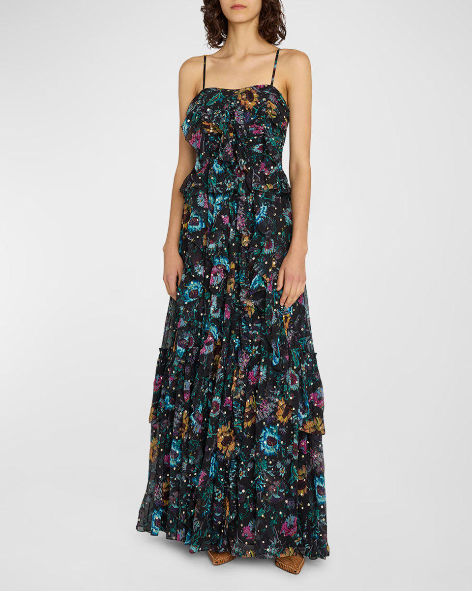 Colette Tiered Ruffle Silk Chiffon Gown