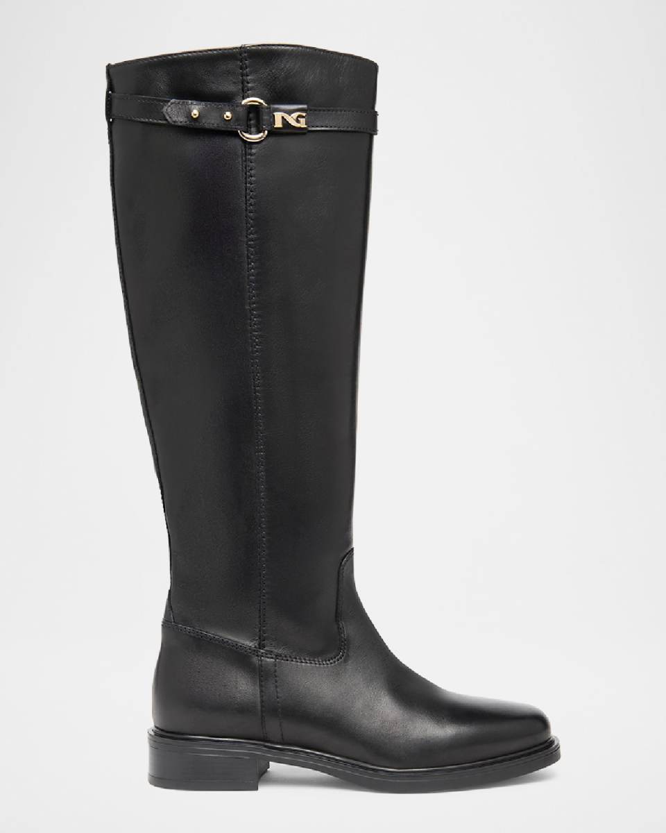 Leather Buckle Tall Riding Boots