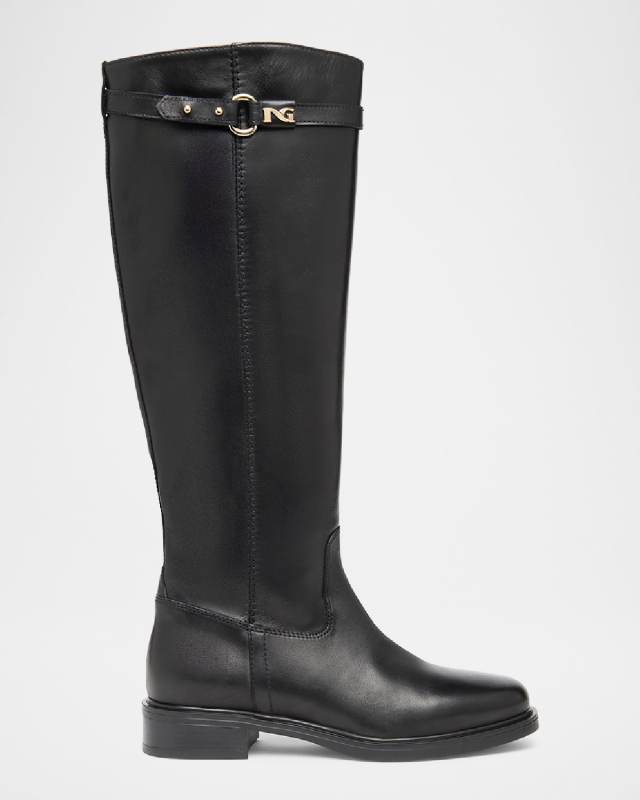 Leather Buckle Tall Riding Boots