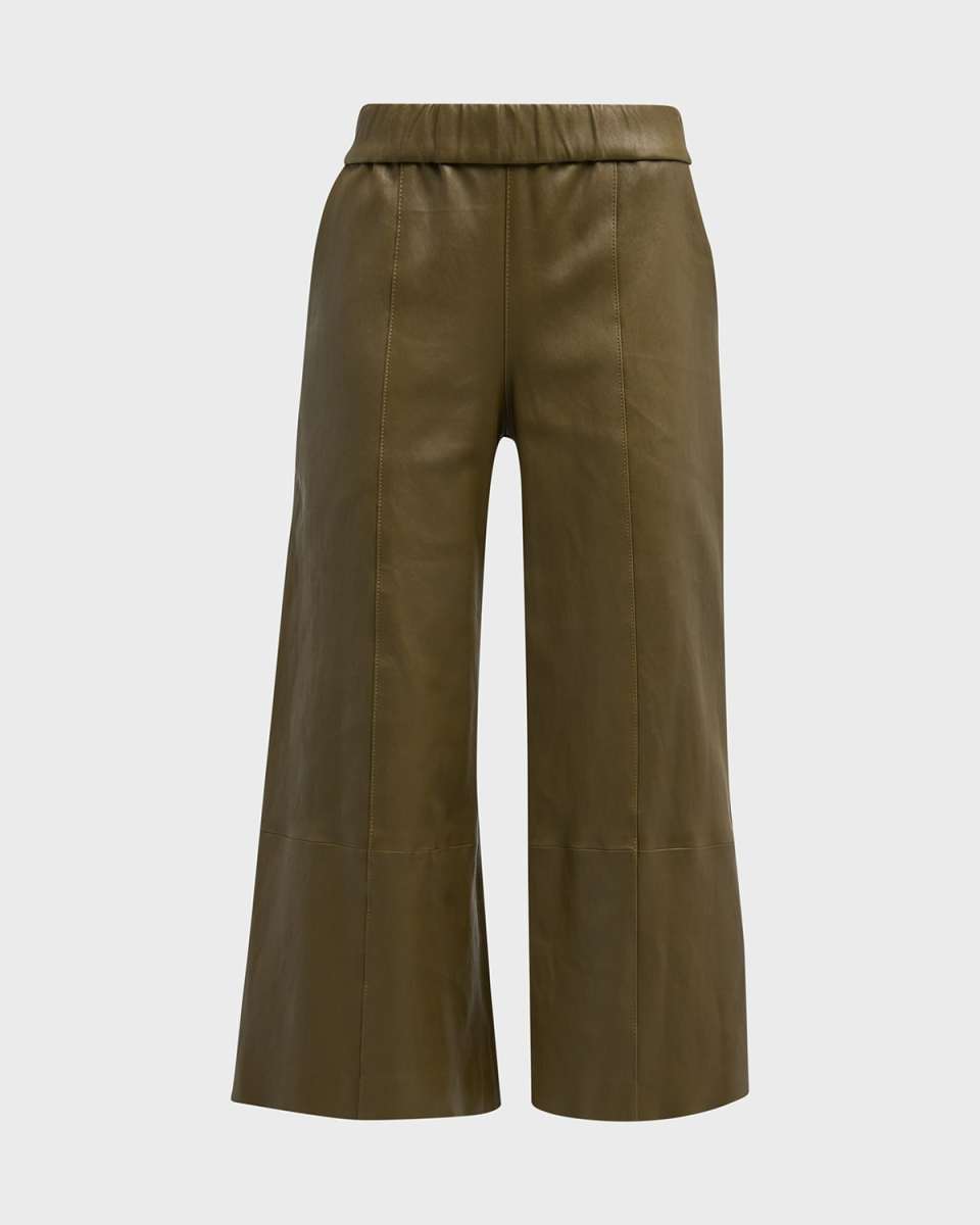 High-Rise Leather Wide-Leg Culotte Pants