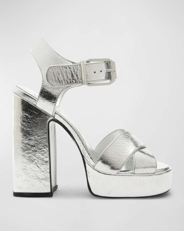 Penelope Metallic Ankle-Strap Platform Sandals