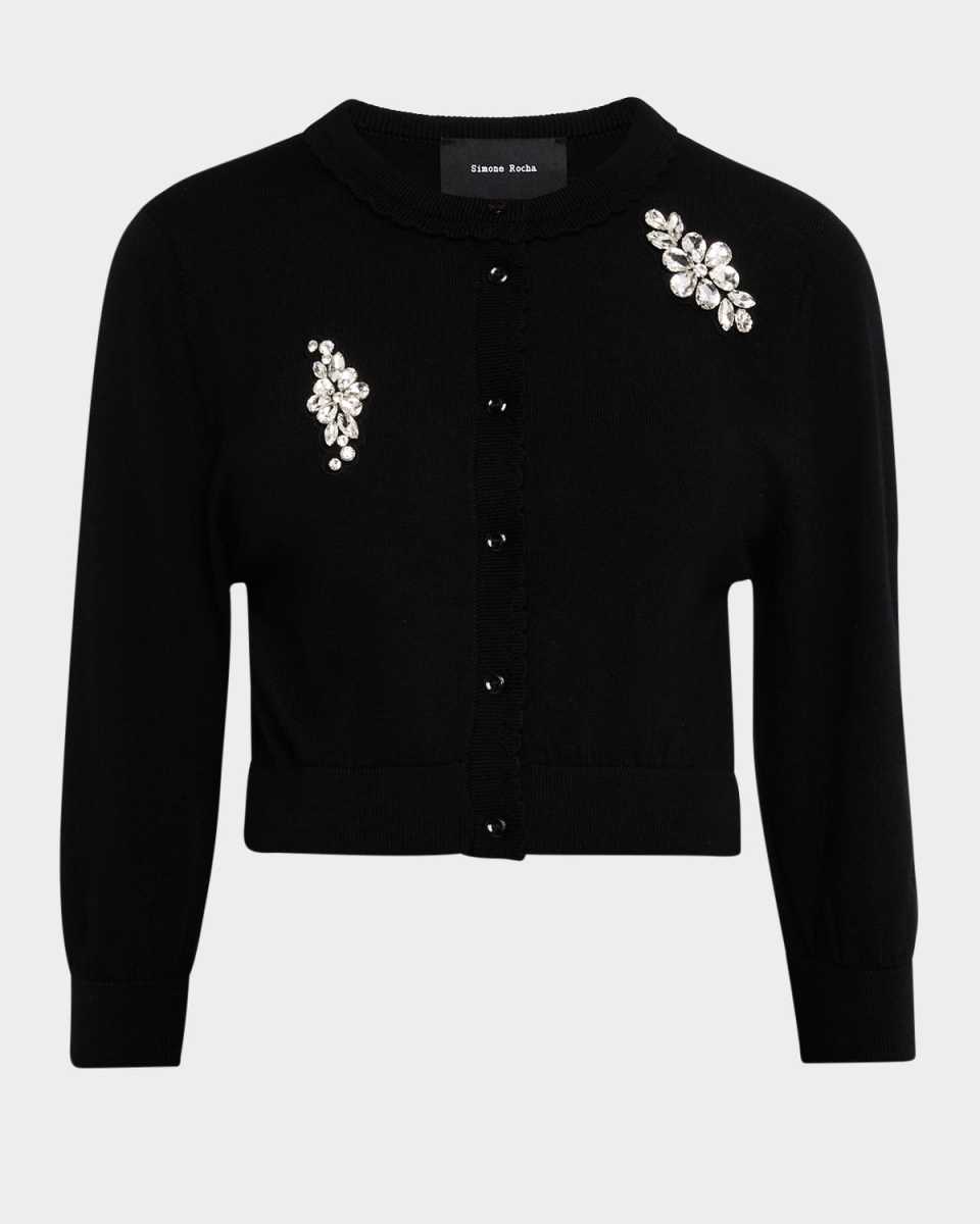 Crustal Scallop Placket Wool Cropped Cardigan