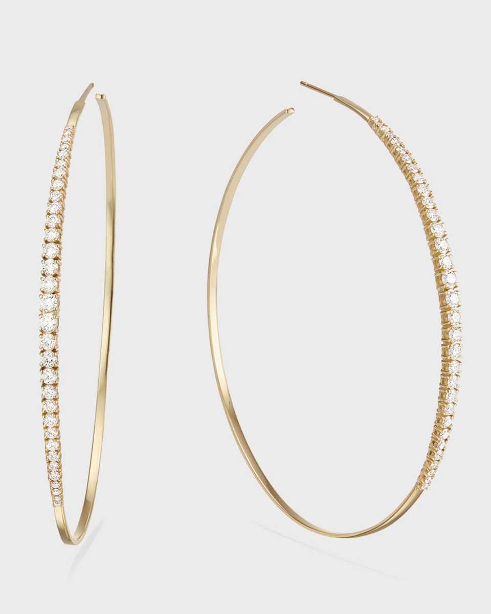 14k Graduating Diamond Hoop Earrings, 75mm