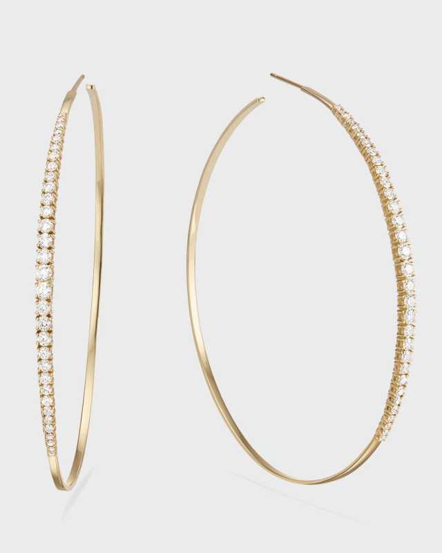 14k Graduating Diamond Hoop Earrings, 75mm