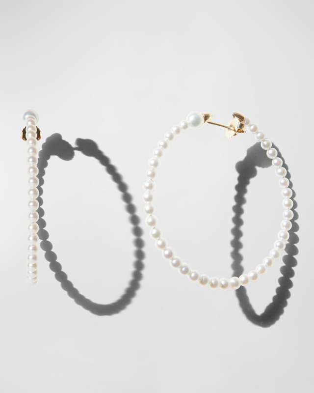 14K Small Akoya Pearl Hoop Earrings, 3mm