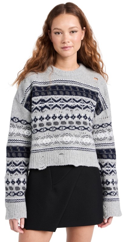 Juun. J Multi Patterned Short Length Knitted Pullover Grey