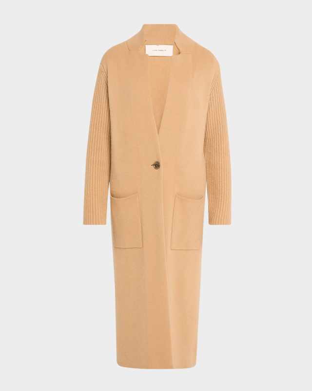 Feifei Ribbed-Sleeve Cashmere Cardigan Coat