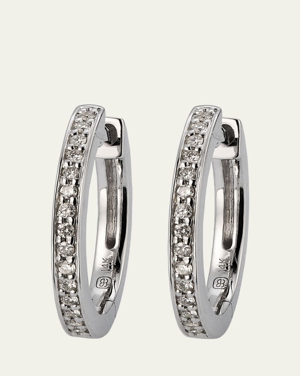 14K White Gold Diamond Huggie Hoop Earrings